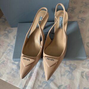 Prada Logo-Plaque Slingback Pumps
